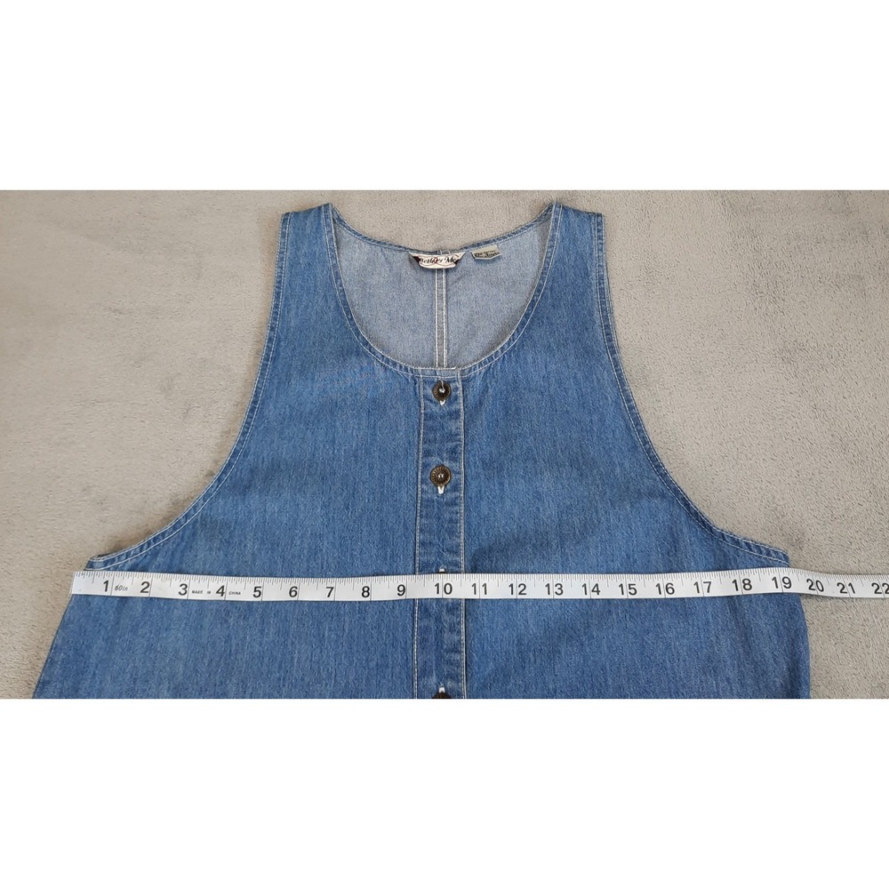 Vtg Denim Jumper Dress Maxi Button Front Cargo Pockets Medium Utility 90s Y2K - Picture 13 of 16